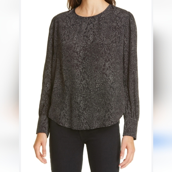 Rails Roslyn Slate Python Blouse Top Luxe Satin Crepe Longsleeve Keyhole Gray XS - Picture 1 of 16